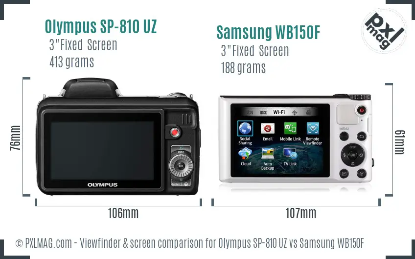 Olympus SP-810 UZ vs Samsung WB150F Screen and Viewfinder comparison