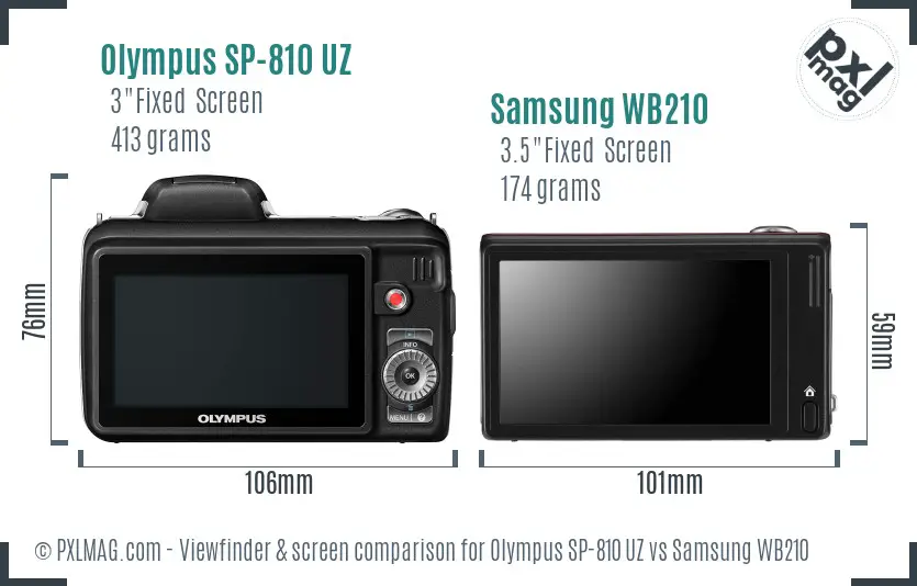 Olympus SP-810 UZ vs Samsung WB210 Screen and Viewfinder comparison