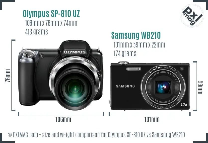 Olympus SP-810 UZ vs Samsung WB210 size comparison