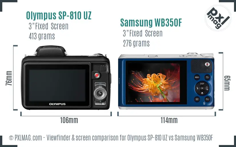 Olympus SP-810 UZ vs Samsung WB350F Screen and Viewfinder comparison