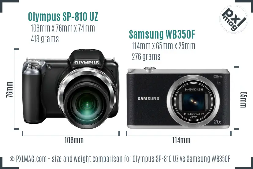 Olympus SP-810 UZ vs Samsung WB350F size comparison