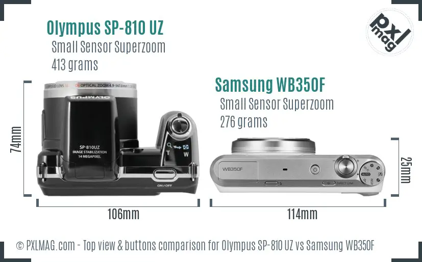 Olympus SP-810 UZ vs Samsung WB350F top view buttons comparison