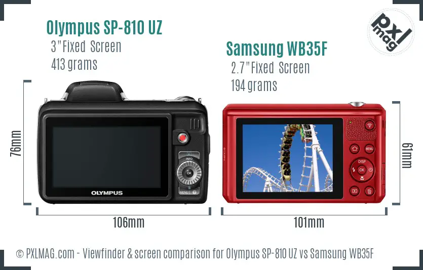 Olympus SP-810 UZ vs Samsung WB35F Screen and Viewfinder comparison