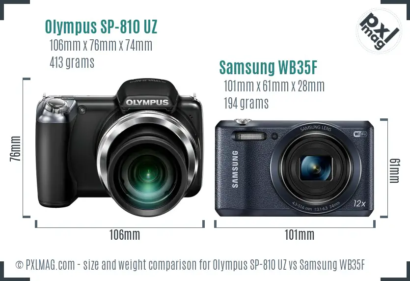 Olympus SP-810 UZ vs Samsung WB35F size comparison