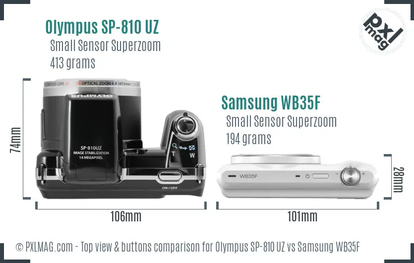 Olympus SP-810 UZ vs Samsung WB35F top view buttons comparison