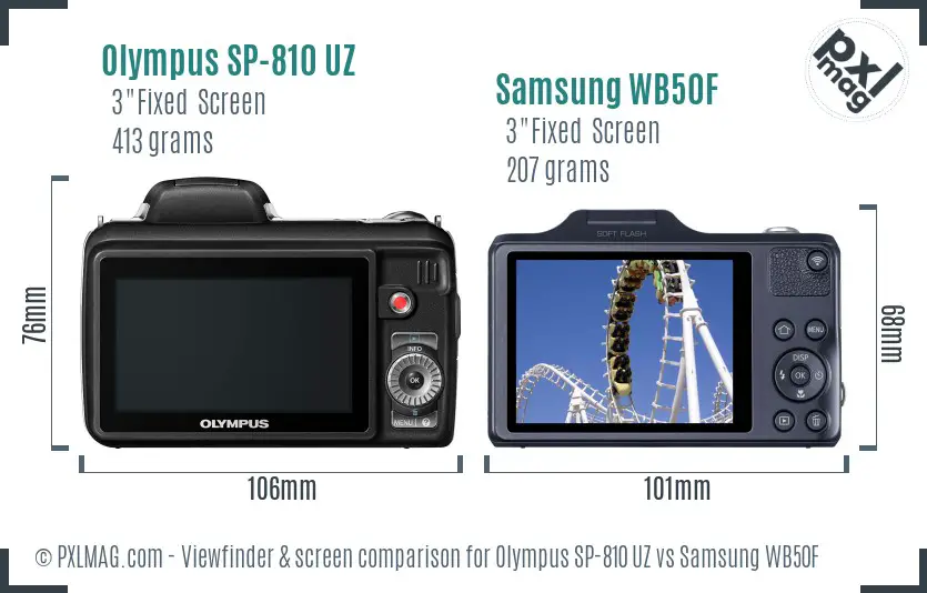 Olympus SP-810 UZ vs Samsung WB50F Screen and Viewfinder comparison