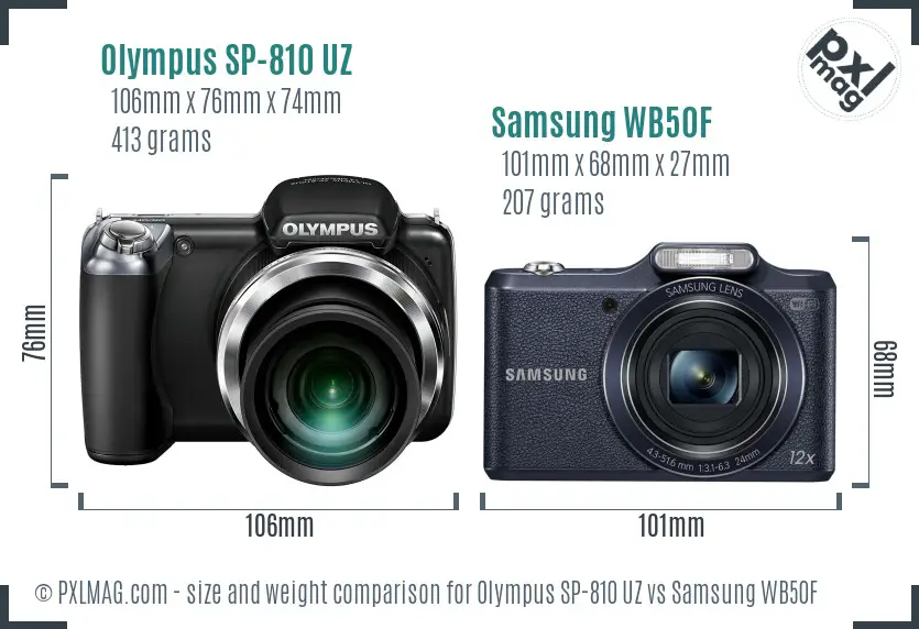 Olympus SP-810 UZ vs Samsung WB50F size comparison