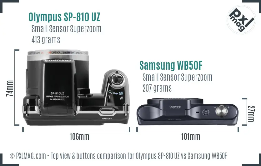 Olympus SP-810 UZ vs Samsung WB50F top view buttons comparison