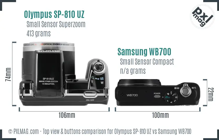 Olympus SP-810 UZ vs Samsung WB700 top view buttons comparison