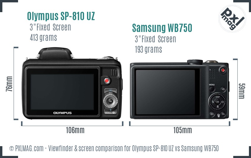 Olympus SP-810 UZ vs Samsung WB750 Screen and Viewfinder comparison