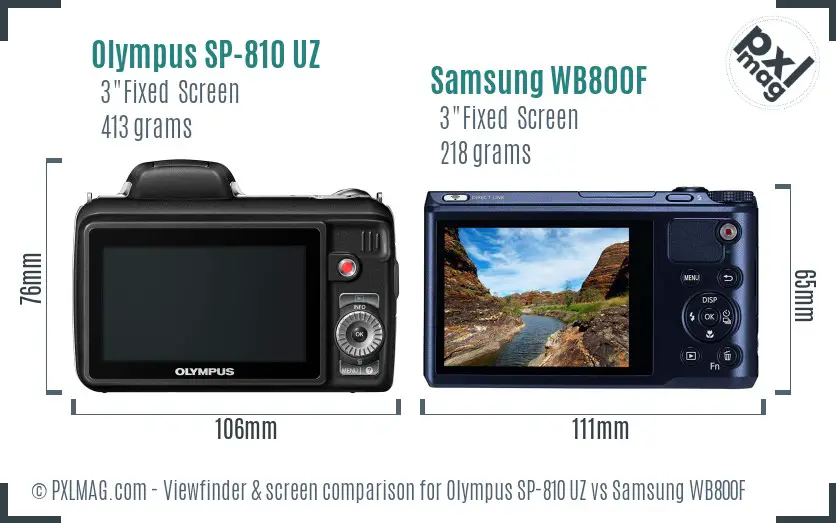 Olympus SP-810 UZ vs Samsung WB800F Screen and Viewfinder comparison Olympus SP-810 UZ vs Samsung WB800F Screen and Viewfinder comparison