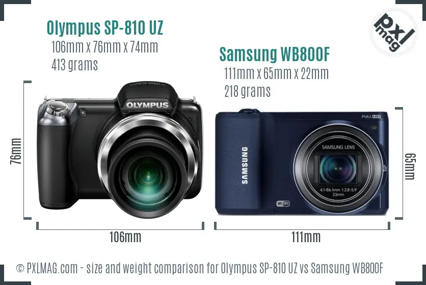 Olympus SP-810 UZ vs Samsung WB800F size comparison Olympus SP-810 UZ vs Samsung WB800F size comparison