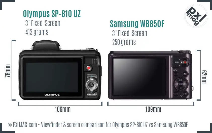 Olympus SP-810 UZ vs Samsung WB850F Screen and Viewfinder comparison Olympus SP-810 UZ vs Samsung WB850F Screen and Viewfinder comparison