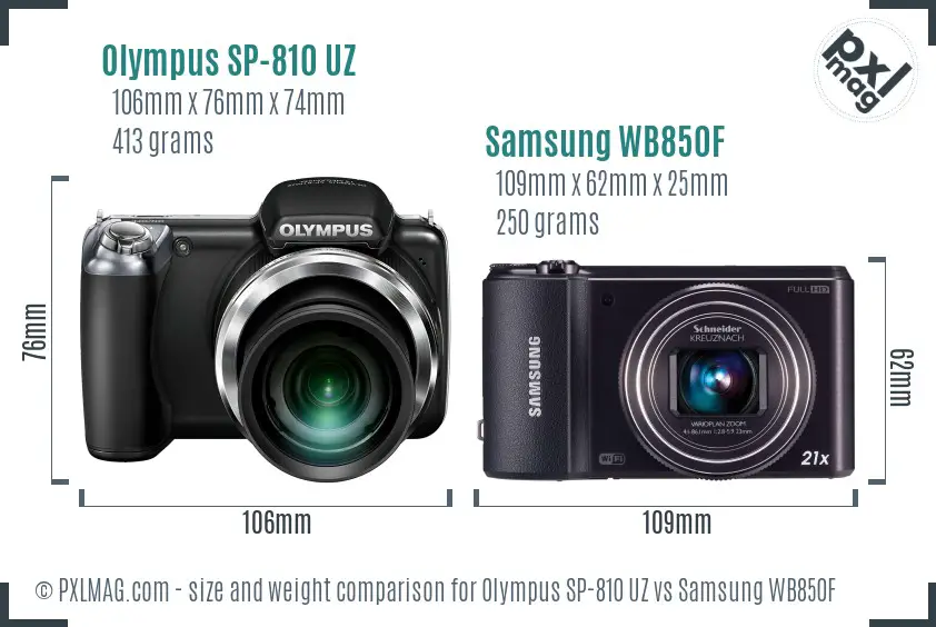Olympus SP-810 UZ vs Samsung WB850F size comparison Olympus SP-810 UZ vs Samsung WB850F size comparison