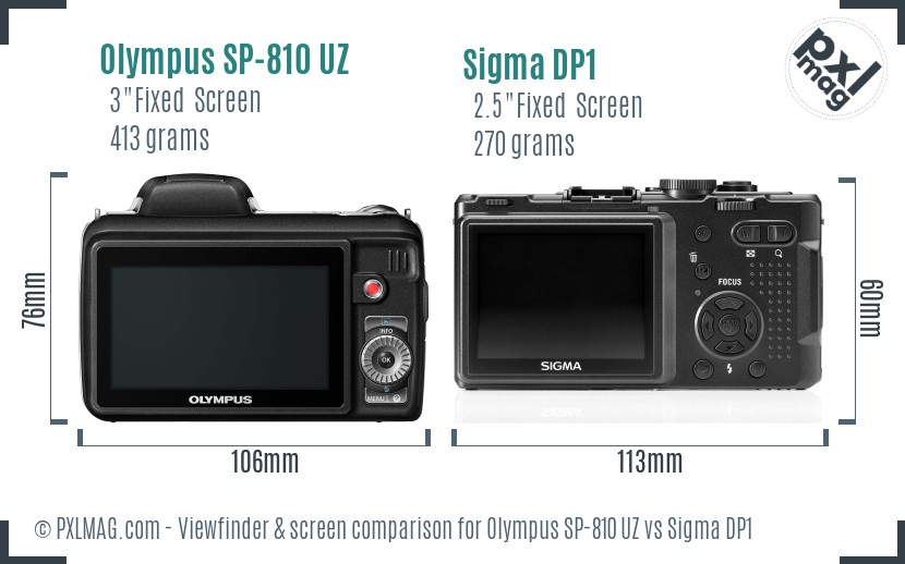 Olympus SP-810 UZ vs Sigma DP1 Screen and Viewfinder comparison