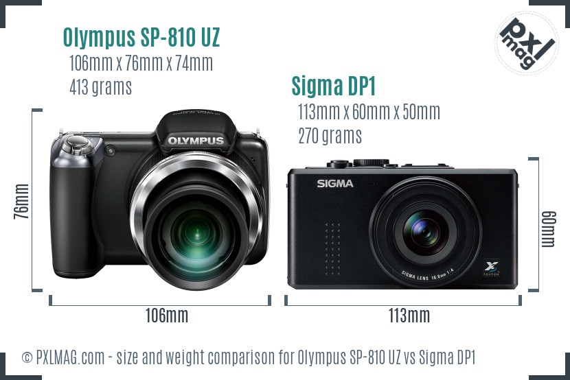 Olympus SP-810 UZ vs Sigma DP1 size comparison