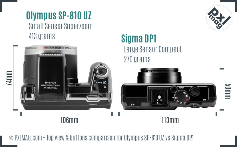 Olympus SP-810 UZ vs Sigma DP1 top view buttons comparison