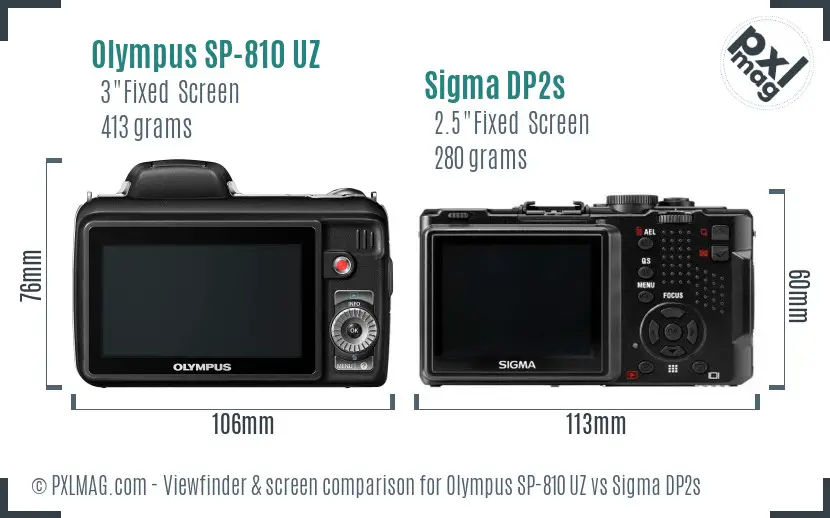 Olympus SP-810 UZ vs Sigma DP2s Screen and Viewfinder comparison