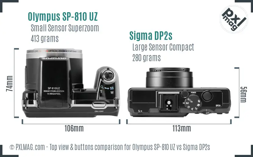 Olympus SP-810 UZ vs Sigma DP2s top view buttons comparison