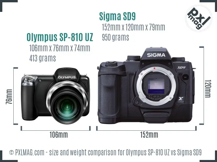 Olympus SP-810 UZ vs Sigma SD9 size comparison