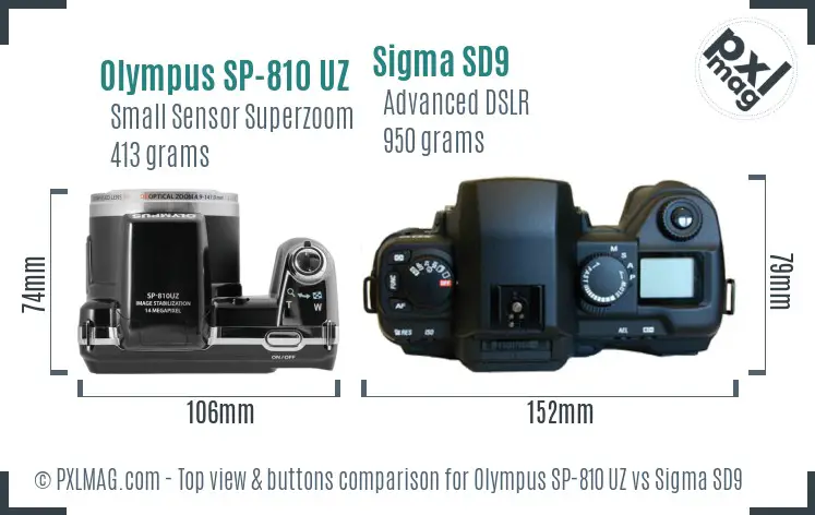 Olympus SP-810 UZ vs Sigma SD9 top view buttons comparison