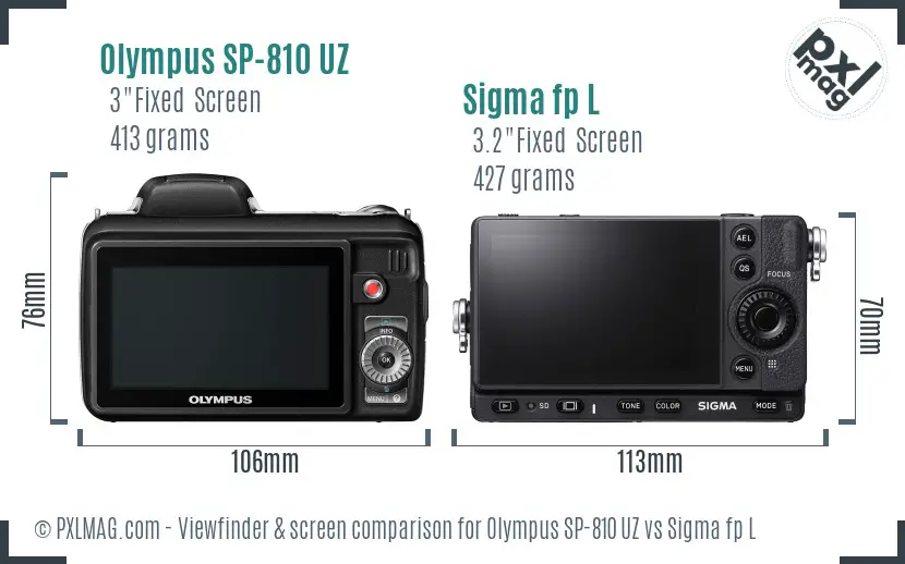 Olympus SP-810 UZ vs Sigma fp L Screen and Viewfinder comparison
