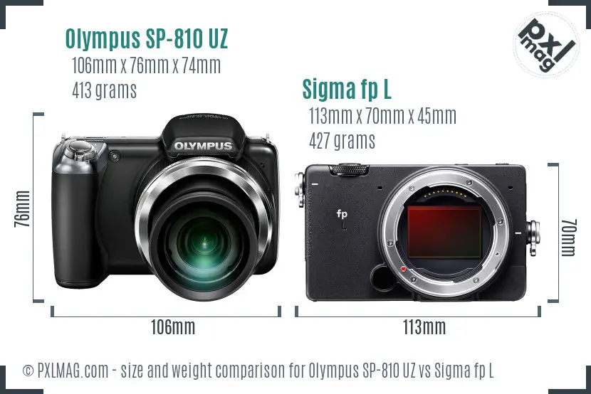 Olympus SP-810 UZ vs Sigma fp L size comparison