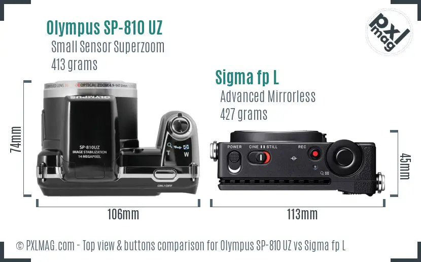 Olympus SP-810 UZ vs Sigma fp L top view buttons comparison