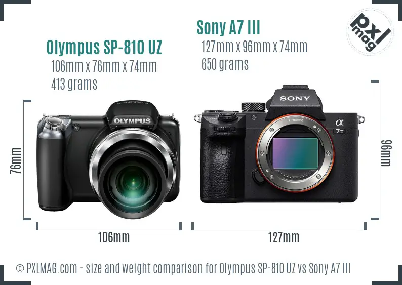 Olympus SP-810 UZ vs Sony A7 III size comparison