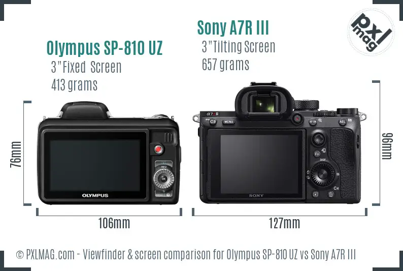 Olympus SP-810 UZ vs Sony A7R III Screen and Viewfinder comparison