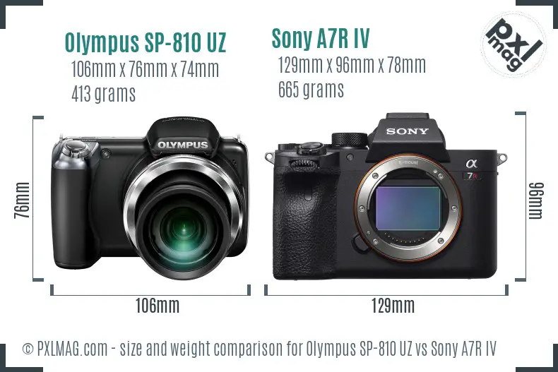 Olympus SP-810 UZ vs Sony A7R IV size comparison