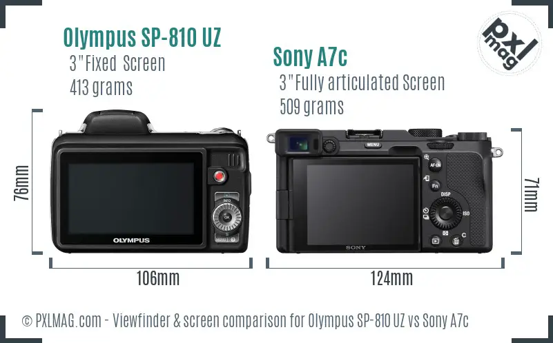 Olympus SP-810 UZ vs Sony A7c Screen and Viewfinder comparison