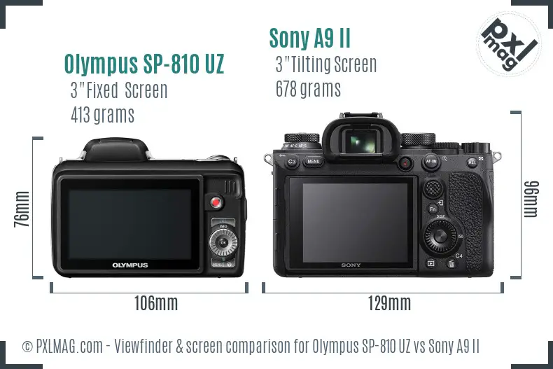 Olympus SP-810 UZ vs Sony A9 II Screen and Viewfinder comparison