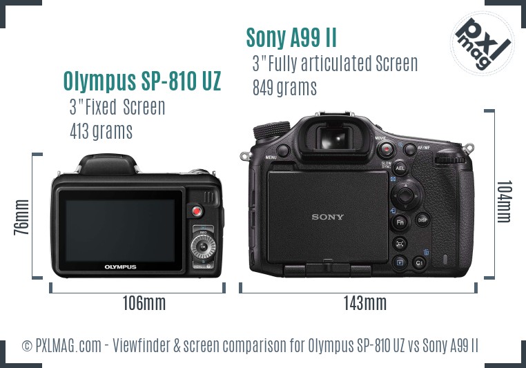 Olympus SP-810 UZ vs Sony A99 II Screen and Viewfinder comparison