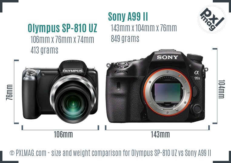 Olympus SP-810 UZ vs Sony A99 II size comparison