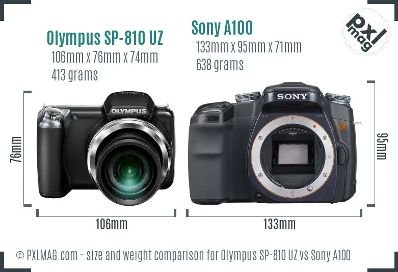 Olympus SP-810 UZ vs Sony A100 size comparison