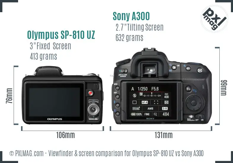 Olympus SP-810 UZ vs Sony A300 Screen and Viewfinder comparison