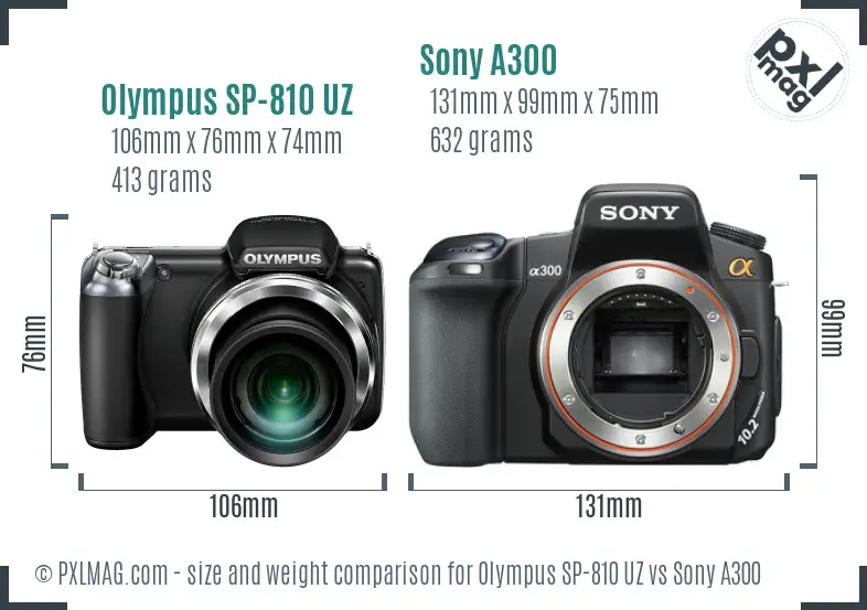 Olympus SP-810 UZ vs Sony A300 size comparison