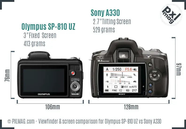 Olympus SP-810 UZ vs Sony A330 Screen and Viewfinder comparison