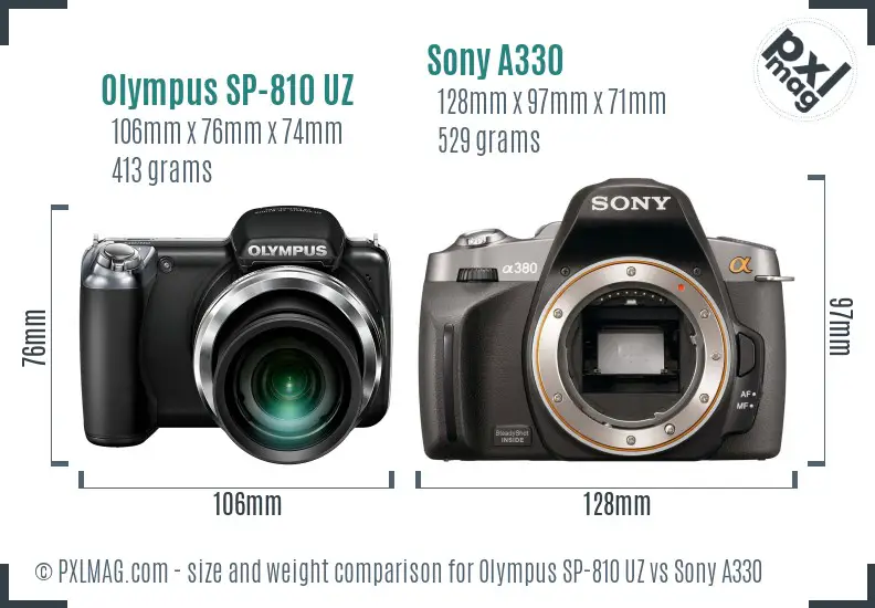 Olympus SP-810 UZ vs Sony A330 size comparison