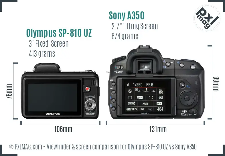 Olympus SP-810 UZ vs Sony A350 Screen and Viewfinder comparison