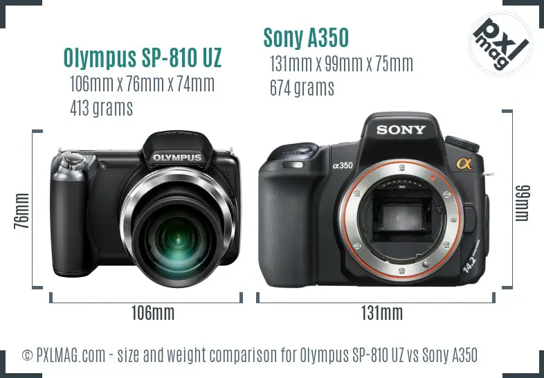 Olympus SP-810 UZ vs Sony A350 size comparison