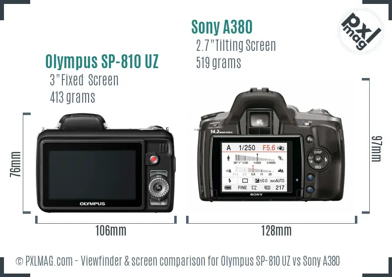 Olympus SP-810 UZ vs Sony A380 Screen and Viewfinder comparison