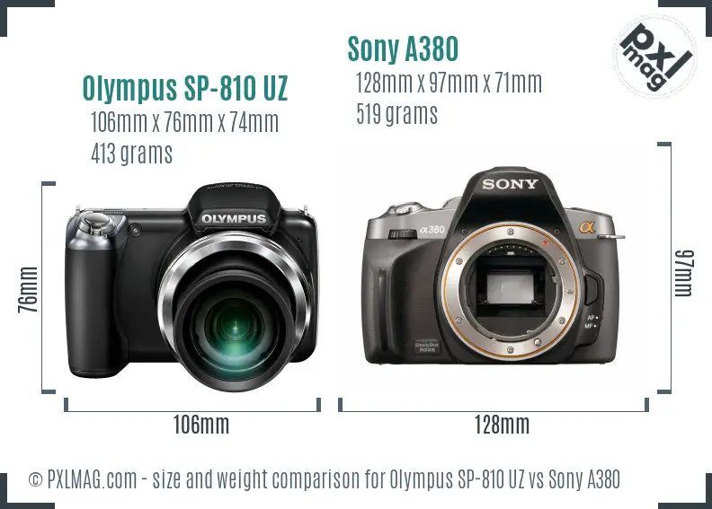 Olympus SP-810 UZ vs Sony A380 size comparison