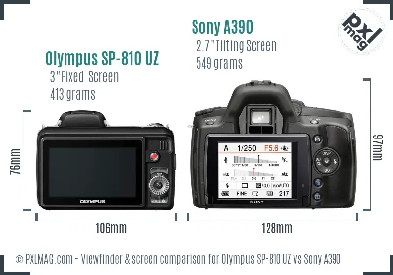 Olympus SP-810 UZ vs Sony A390 Screen and Viewfinder comparison Olympus SP-810 UZ vs Sony A390 Screen and Viewfinder comparison