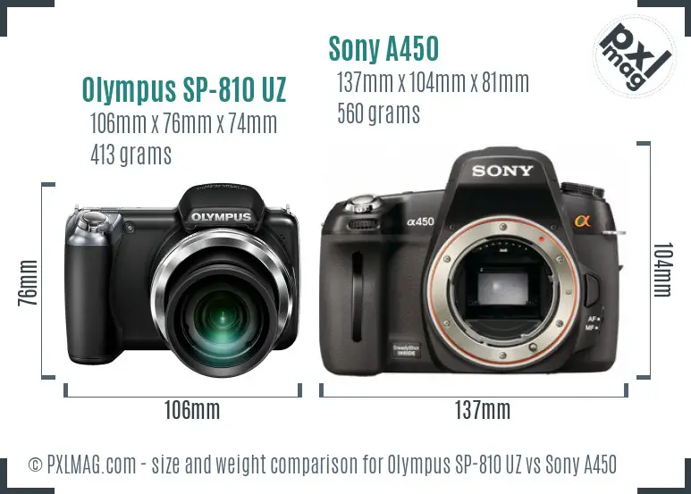 Olympus SP-810 UZ vs Sony A450 size comparison