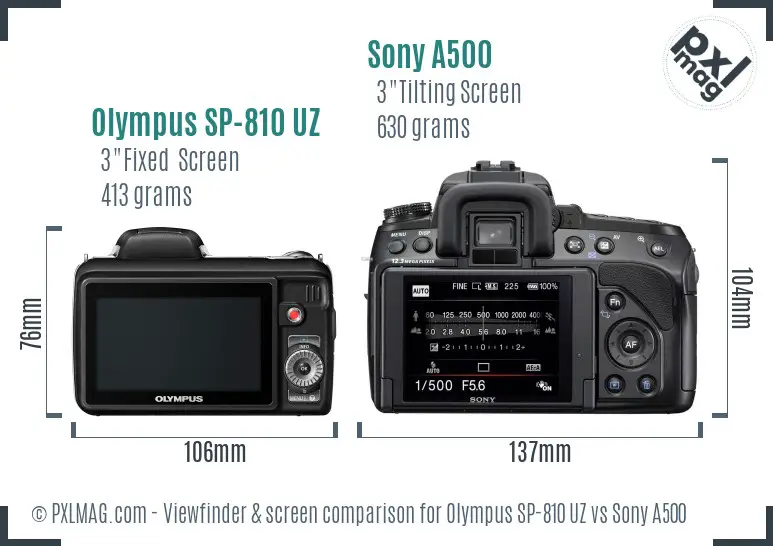 Olympus SP-810 UZ vs Sony A500 Screen and Viewfinder comparison