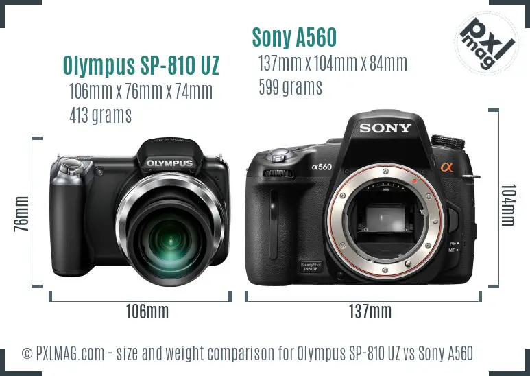 Olympus SP-810 UZ vs Sony A560 size comparison