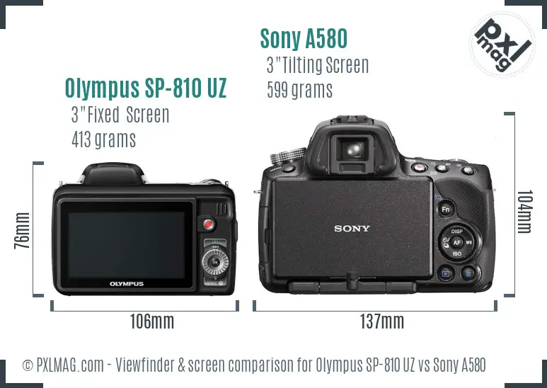 Olympus SP-810 UZ vs Sony A580 Screen and Viewfinder comparison
