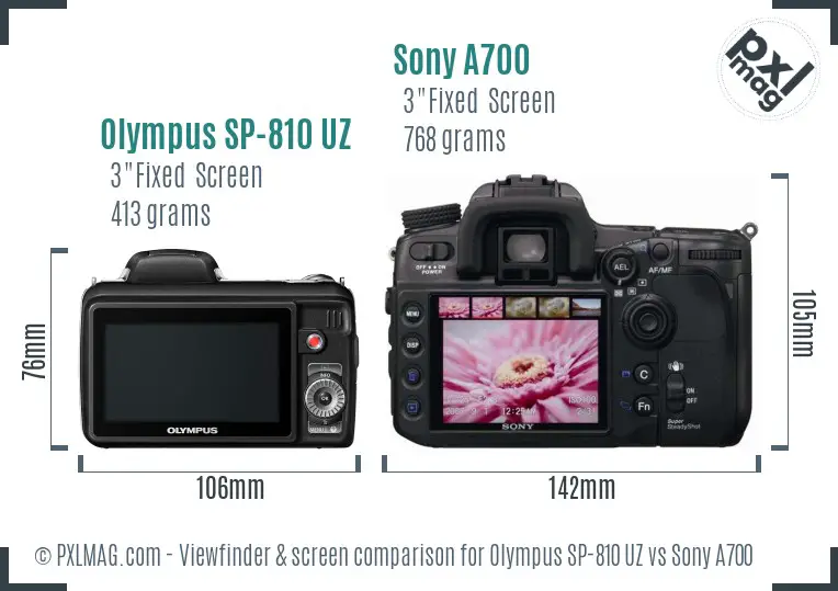 Olympus SP-810 UZ vs Sony A700 Screen and Viewfinder comparison